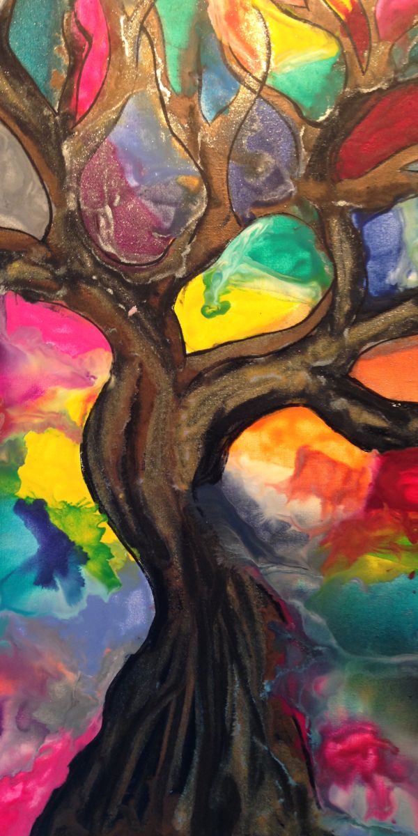 "Tree" by Kelly Anderson (Melted crayon on canvas)